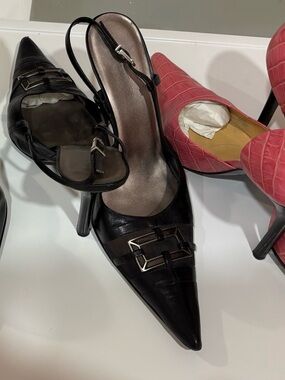 Aldo Black Pointed Toe Buckle Slingback Heels